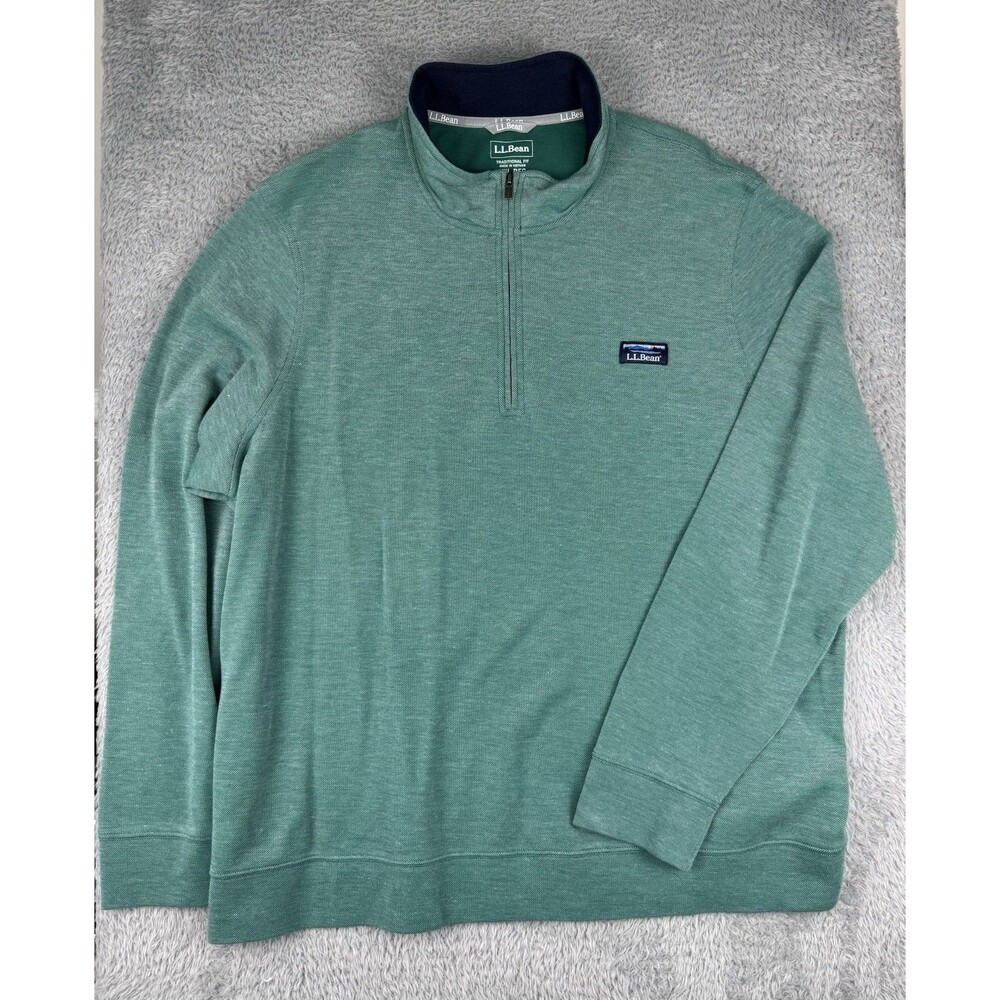 LL Bean 1/4 Zip Pullover Sweatshirt Mens XXL Green Pique Traditional Fit Comfort